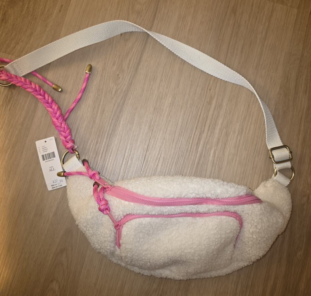 Anthropologie Annie Sherpa Fleece Belt Bag Cream Pink Teddy Fanny Pack Womens